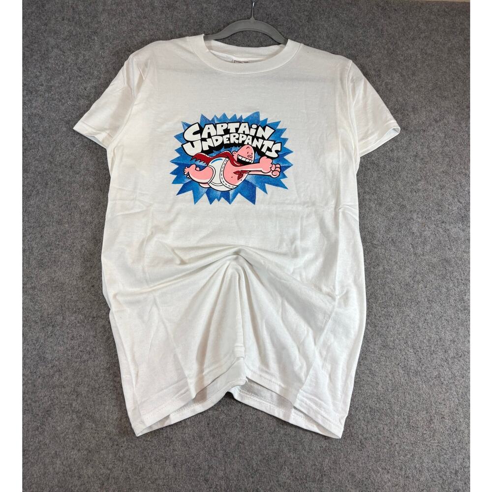 VINTAGE Captain Underpants Shirt Men White Graphic Tee Delta Y2K Preshrunk Small